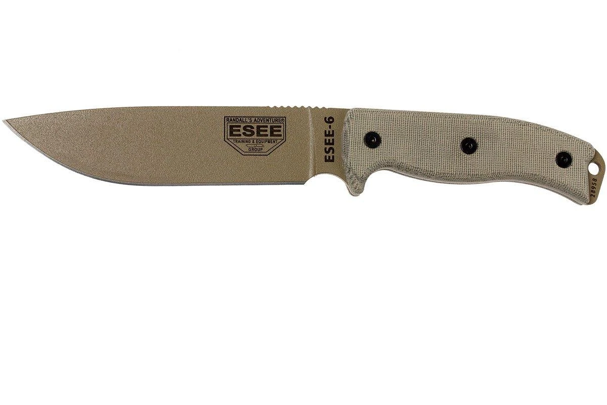 ESEE Model 6 Desert Tan Blade 6P-DE Cuchillo De Supervivencia Con Funda + Clip De Cinturón 3 ESEE Model 6 Desert Tan Blade 6P-DE Cuchillo De Supervivencia Con Funda + Clip De Cinturón