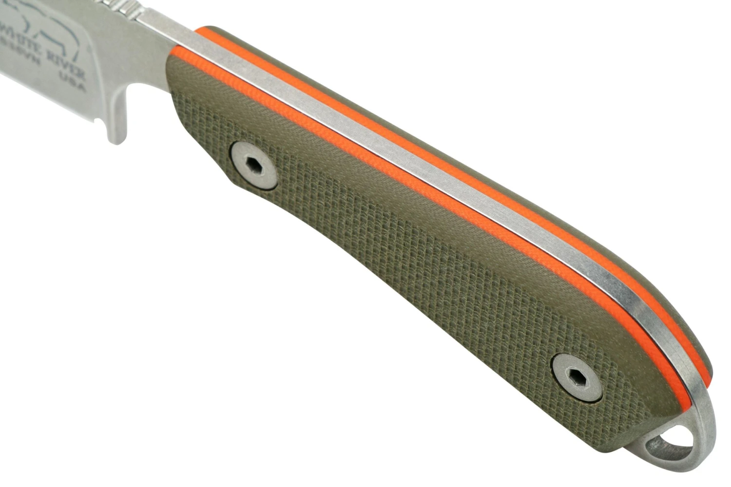 White River M1 Backpacker Pro WRM1-TGO Green/Orange G10, Funda De Kydex, Cuchillo De Cuello 8 White River M1 Backpacker Pro WRM1-TGO Green/Orange G10, Funda De Kydex, Cuchillo De Cuello - Imagen 6