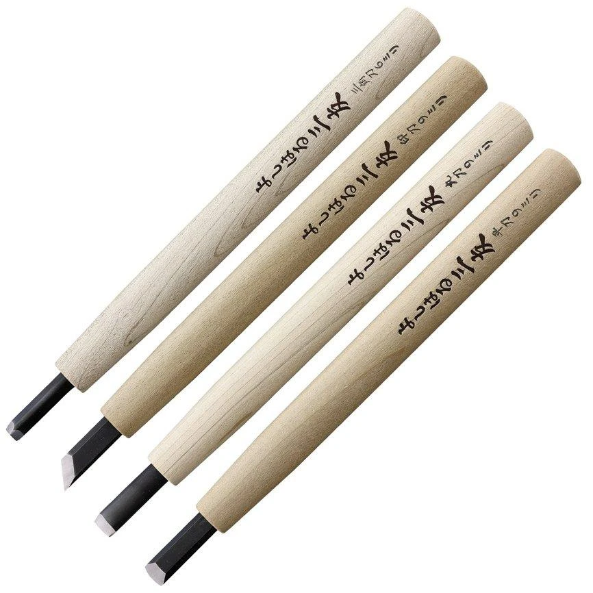 Yoshiharu Y-4 Mitomoto Cuchillos Japoneses Para Tallar Madera, Juego De 4 3 Yoshiharu Y-4 Mitomoto Cuchillos Japoneses Para Tallar Madera, Juego De 4