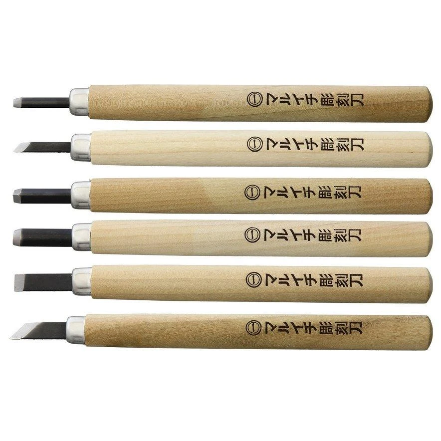 Yoshiharu KL-6 Maruichi Cuchillos Japoneses Para Tallar Madera, Juego De 6 En Estuche De Plástico 3 Yoshiharu KL-6 Maruichi Cuchillos Japoneses Para Tallar Madera, Juego De 6 En Estuche De Plástico